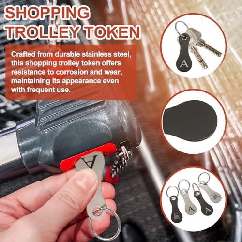 Stainless Steel Shopping Trolley Token, Metal Quarter Holder Keychain view 3