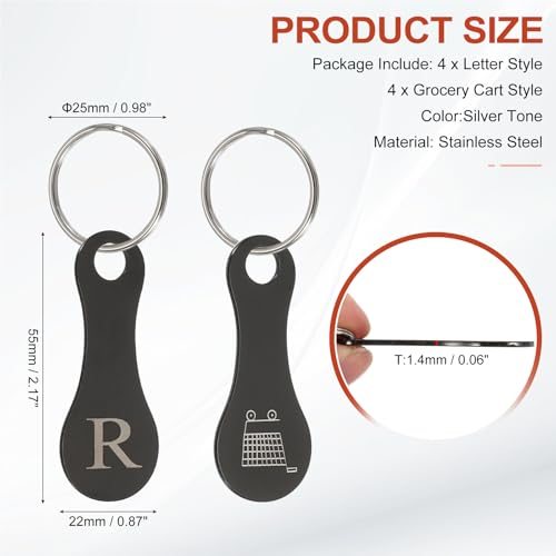 Stainless Steel Shopping Trolley Token, Metal Quarter Holder Keychain view 2