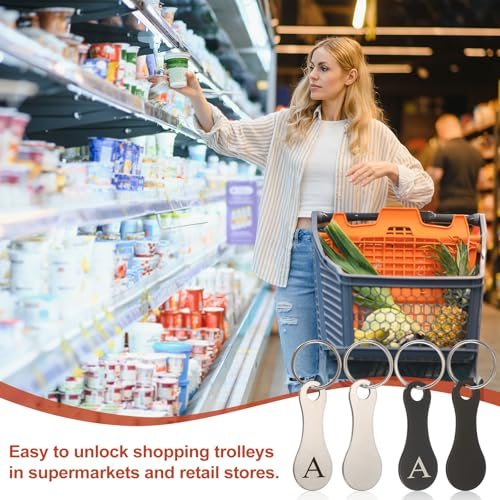 Stainless Steel Shopping Trolley Token, Metal Quarter Holder Keychain view 4