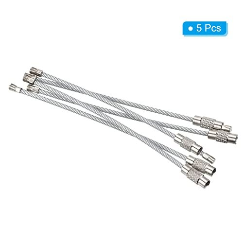 Stainless Steel Wire Keychain Cable 3.5" Length Silver 5 Pack, Key Ring view 3