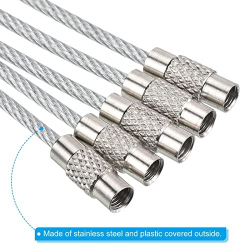 Stainless Steel Wire Keychain Cable 3.5" Length Silver 5 Pack, Key Ring view 4