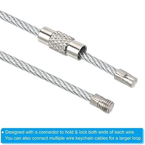 Stainless Steel Wire Keychain Cable 3.5" Length Silver 5 Pack, Key Ring view 5