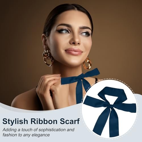 Stylish Ribbon Scarf, Solid Color Skinny Scarf Pure Long Neckerchief Silk view 5