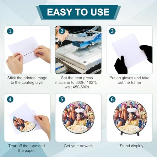 Sublimation Slate Blanks Round Stone Photo Frame 6" White, Heat Press view 3