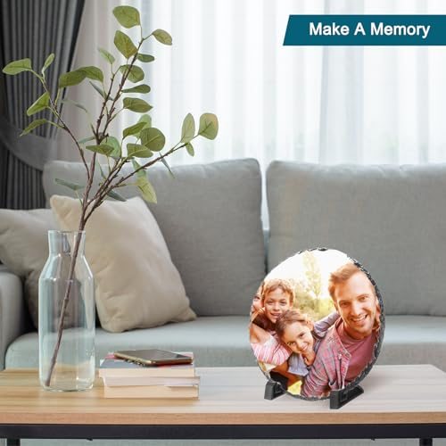 Sublimation Slate Blanks Round Stone Photo Frame 6" White, Heat Press view 5