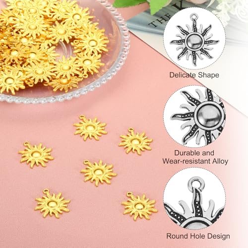 Sun Charm, 50 Pcs Alloy Vintage Pendant view 3