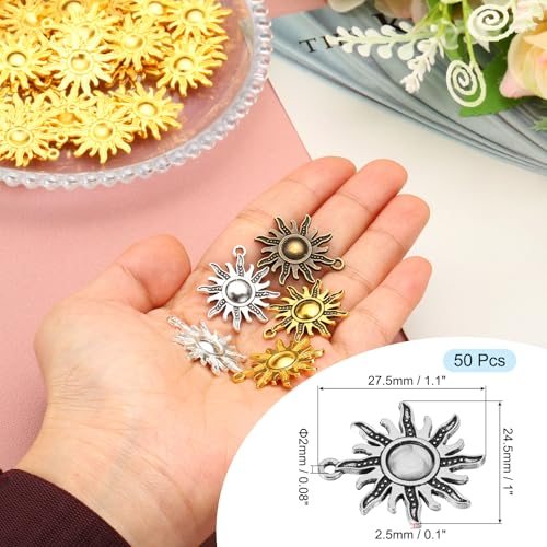 Sun Charm, 50 Pcs Alloy Vintage Pendant view 2