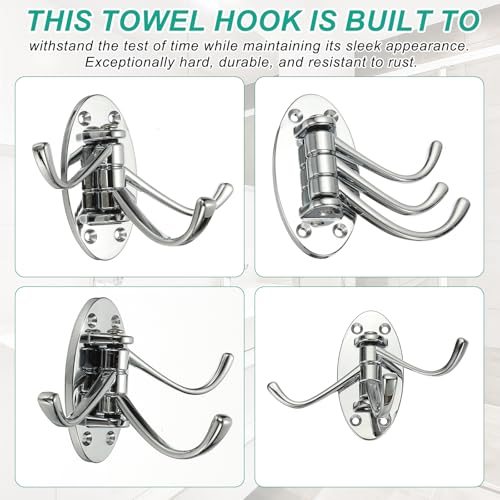 Swivel Wall Hooks Foldable Towel Hook Clothes Hanger Silver, Wall Mounted view 3