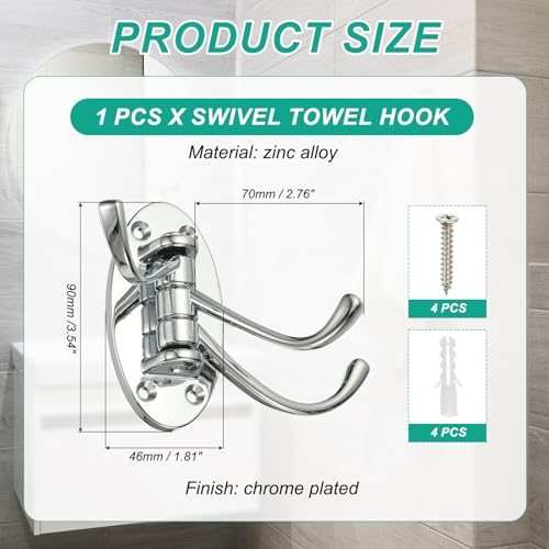 Swivel Wall Hooks Foldable Towel Hook Clothes Hanger Silver, Wall Mounted view 2