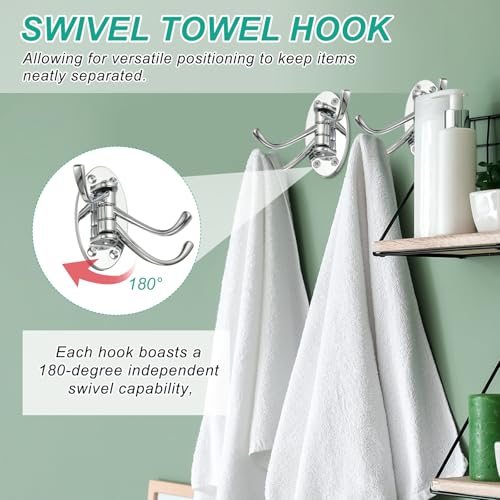 Swivel Wall Hooks Foldable Towel Hook Clothes Hanger Silver, Wall Mounted view 4