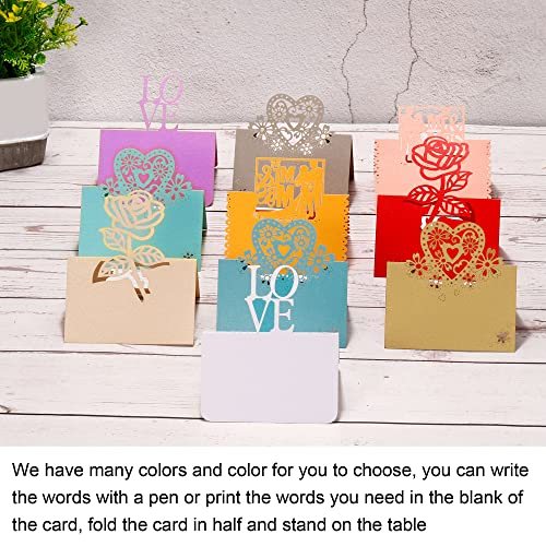 Table Name Place Cards, 50Pcs Favor Decor Rose Cut Design Blank Card view 5