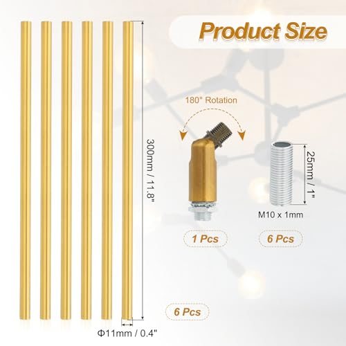 Threaded Extension Rod, 6 Set 12" M10 x 1mm Fine Thread Lamp Pipe view 2