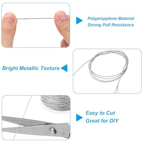 Total 44yard Metallic Cord Set, 2Rolls 0.8mm Dia Tinsel Ornament String view 3