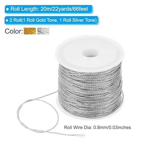 Total 44yard Metallic Cord Set, 2Rolls 0.8mm Dia Tinsel Ornament String view 2