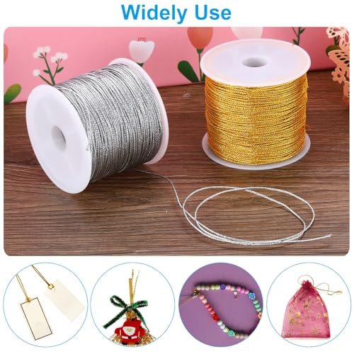 Total 44yard Metallic Cord Set, 2Rolls 0.8mm Dia Tinsel Ornament String view 4