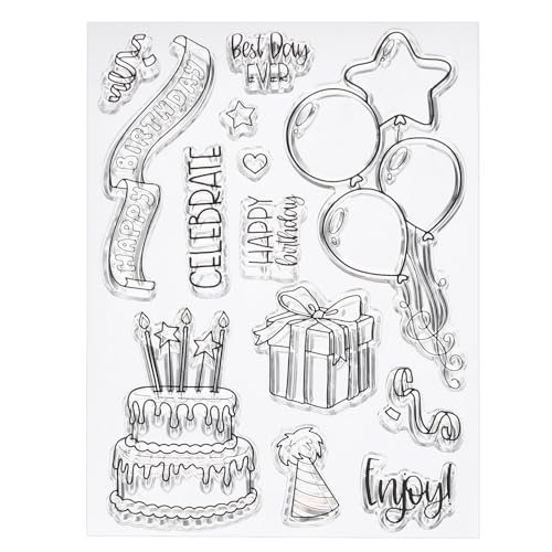 Transparent Silicone Stamps, 1 Pcs T2019 Happy Birthday Balloon Cake — PATIKIL