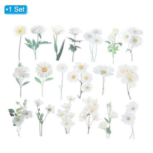 Transparent White Daisies Flower Vinyl Stickers, 40 Sheet Waterproof PET view 3