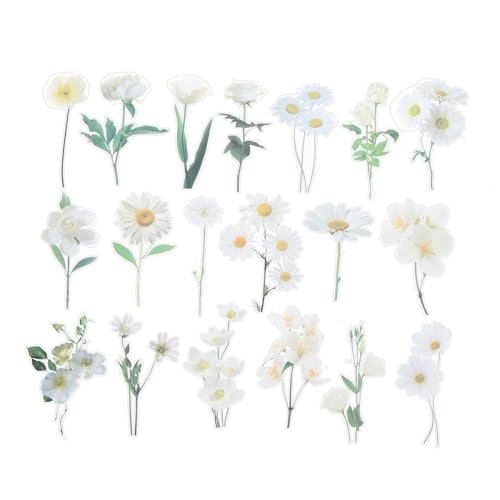 Transparent White Daisies Flower Vinyl Stickers, 40 Sheet Waterproof PET — PATIKIL