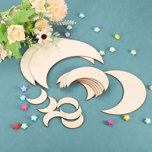 Unfinished Wood Moon Blank Wooden Cutouts Ornaments Natural Wood Pieces view 5