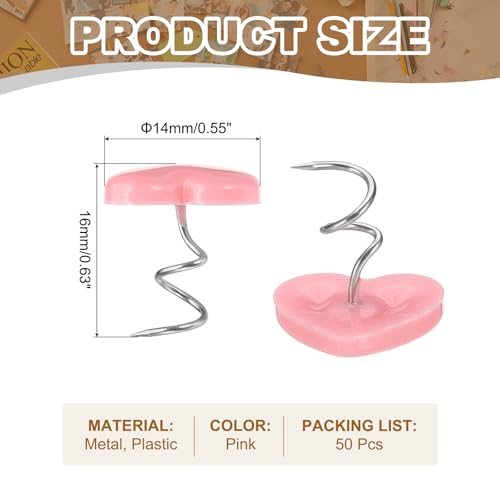Upholstery Twist Pins Headliner Bed Pins Pink Heart, 0.63" x 0.55" view 2