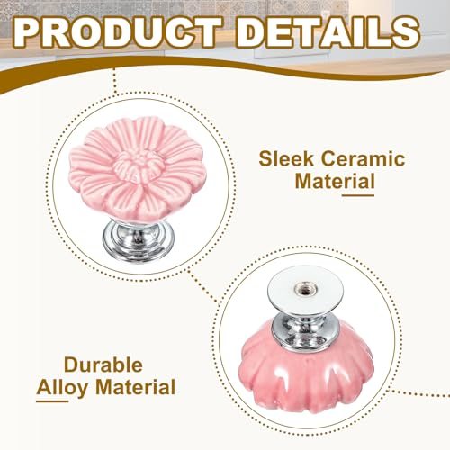 Vintage Floral Cabinet Knobs 1-5/16" Pink Ceramic Knobs, Round Drawer view 3