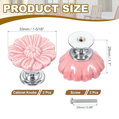 Vintage Floral Cabinet Knobs 1-5/16" Pink Ceramic Knobs, Round Drawer view 2