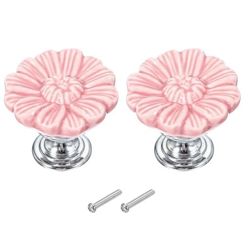 Vintage Floral Cabinet Knobs 1-5/16" Pink Ceramic Knobs, Round Drawer — PATIKIL
