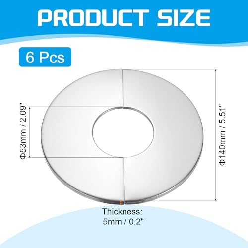Wall Split Flange 2"(53mm), 6 Pcs Round Plumbing Wall Cover, Silver view 2