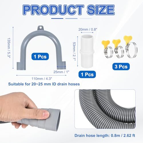 Washing Machine Drain Hose 0.8m/2.62FT w Clamps U-Bend Holder, Multi-size view 2