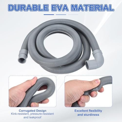 Washing Machine Drain Hose 4.9FT w 90 Degree Elbow U-Bend Holder, 1.5m view 4