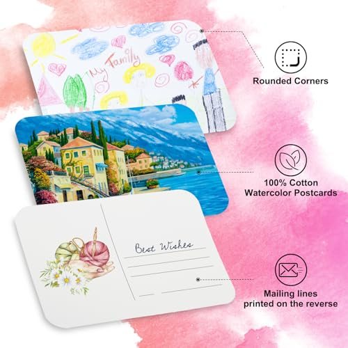 Watercolor Postcards, 100% Cotton 4x6 Inch Blank Rounded Corners Water view 3