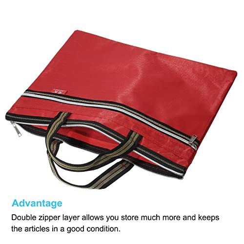 Waterproof Zipper File Bag, Documents Storage Zip Pouch, Red view 3