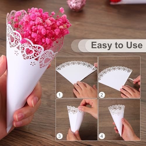 Wedding Confetti Cones, 50 Pcs Paper Tapers Hollow Print Lace Cone Bouquet view 3