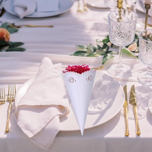 Wedding Confetti Cones, 50 Pcs Paper Tapers Hollow Print Lace Cone Bouquet view 5