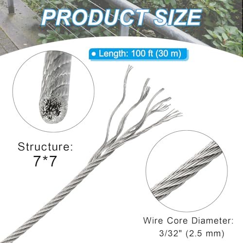 Wire Rope 100 ft, 304 Stainless Steel Cable 7x7 Strands view 2