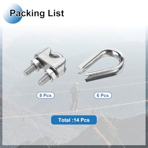 Wire Rope Cable Clip Clamp, Tube Thimble and Crimping Loop, Silver view 3