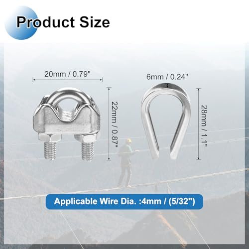 Wire Rope Cable Clip Clamp, Tube Thimble and Crimping Loop, Silver view 2