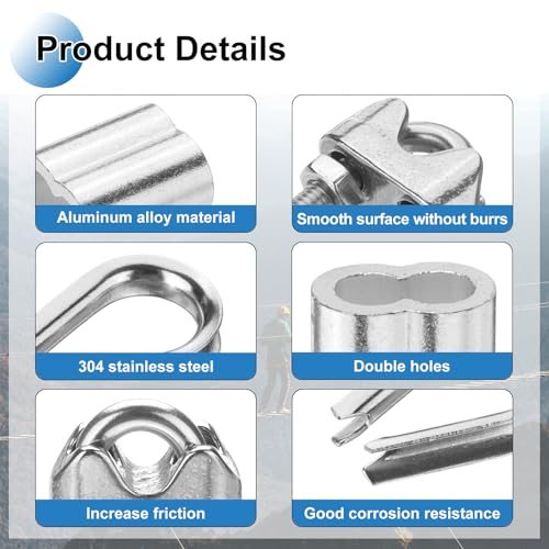 Wire Rope Cable Clip Clamp, Tube Thimble and Crimping Loop, Silver view 4