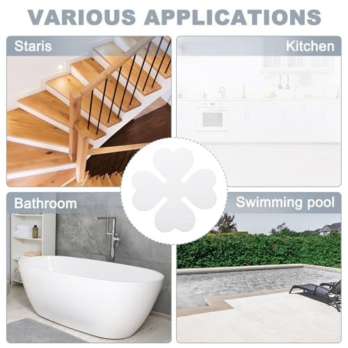 with Scraper Bathroom Shower Floor Decals Four Leaf Shape Cute Treads Tubs view 5