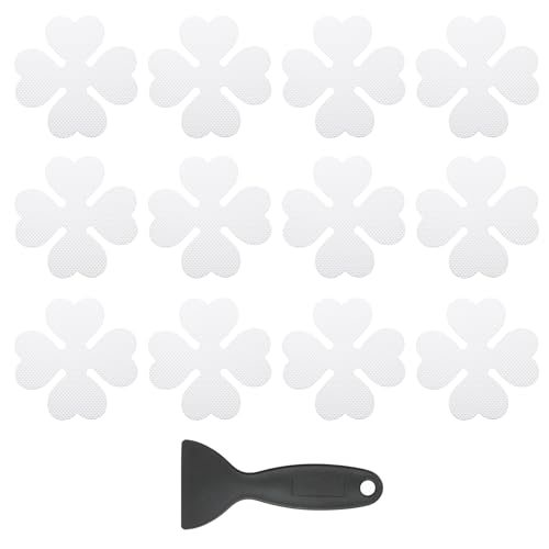 with Scraper Bathroom Shower Floor Decals Four Leaf Shape Cute Treads Tubs — PATIKIL