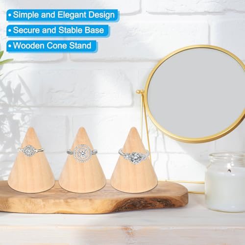 Wood Cone Ring Holder, 16Pcs Wooden Finger Jewelry Ring Display Stand view 3