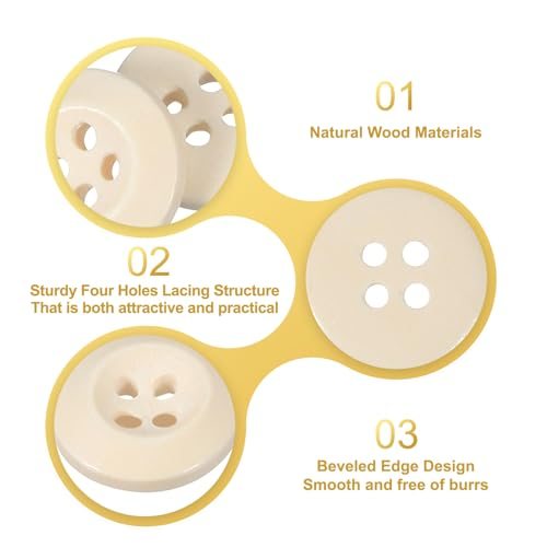 Wooden Buttons Wood Sewing Button 4 Holes 1/2" (13mm) 50pcs Beige, Round view 3
