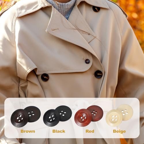 Wooden Buttons Wood Sewing Button 4 Holes 1/2" (13mm) 50pcs Beige, Round view 4