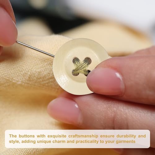 Wooden Buttons Wood Sewing Button 4 Holes 1/2" (13mm) 50pcs Beige, Round view 5