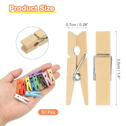 Wooden Colored Clothes Pins 1.4" Colorful Wooden Clothes Clips 50Pc, Mini view 2