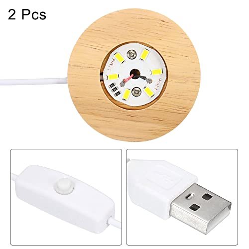 Wooden LED Light Base Stand, 2 Packs Round Wooden 2.56" Dia Warm White view 3
