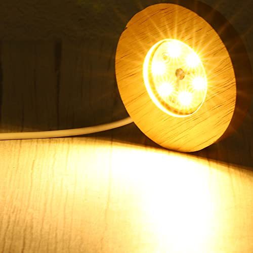 Wooden LED Light Base Stand, 2 Packs Round Wooden 2.56" Dia Warm White view 5