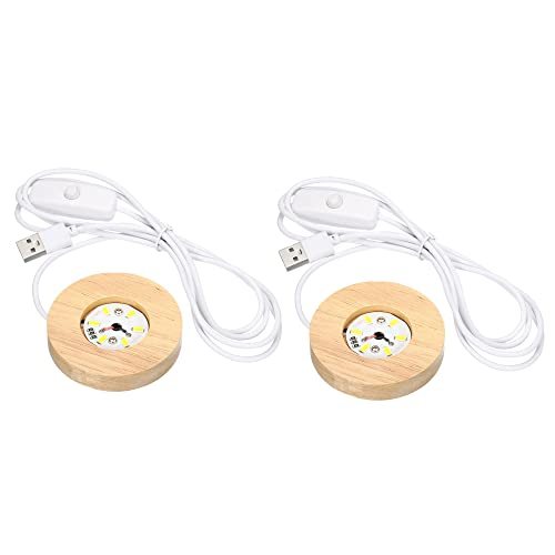 Wooden LED Light Base Stand, 2 Packs Round Wooden 2.56" Dia Warm White — PATIKIL