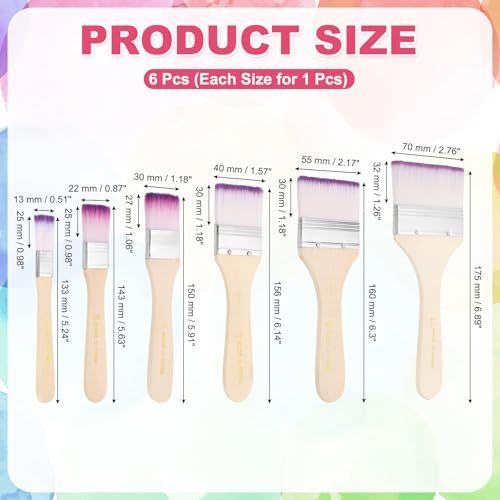 Wooden Paint Brush Set, 5.2/5.6/5.9/6.1/6.3/6.9" Nylon Bristle, Flat view 2