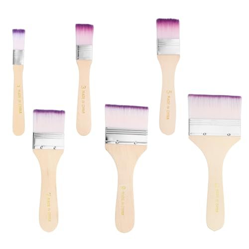 Wooden Paint Brush Set, 5.2/5.6/5.9/6.1/6.3/6.9" Nylon Bristle, Flat — PATIKIL